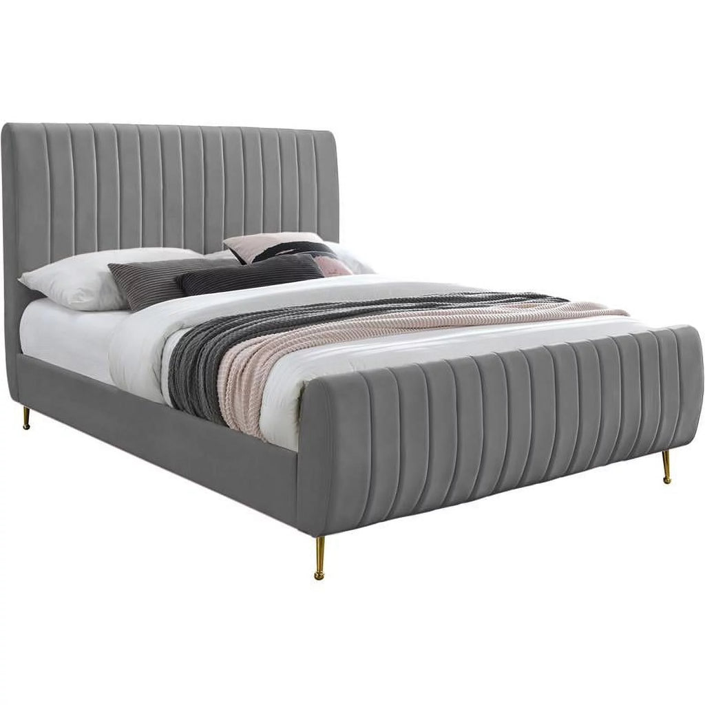 Gray Velvet Queen Bed Y564551
