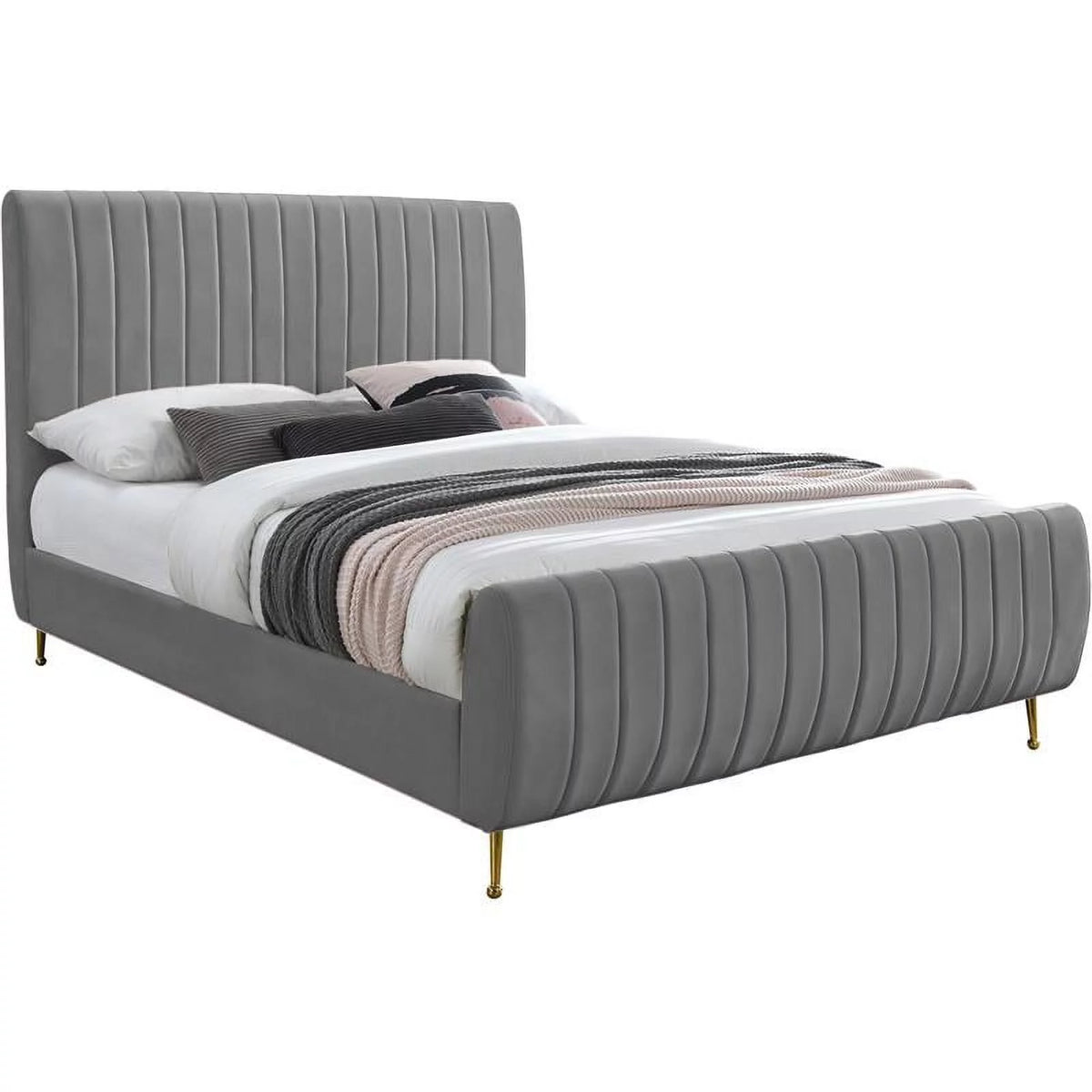 Gray Velvet Queen Bed Y564551