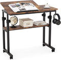 Height Adjustable Bedside Table on Wheels Brown V266