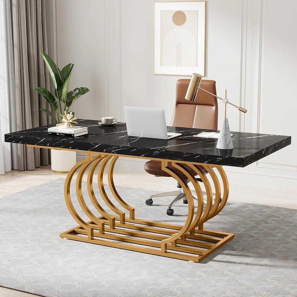 63" White and Gold Office Desk U893