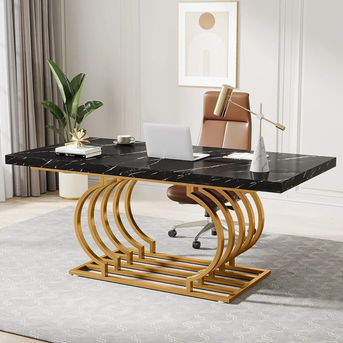 63" White and Gold Office Desk U893
