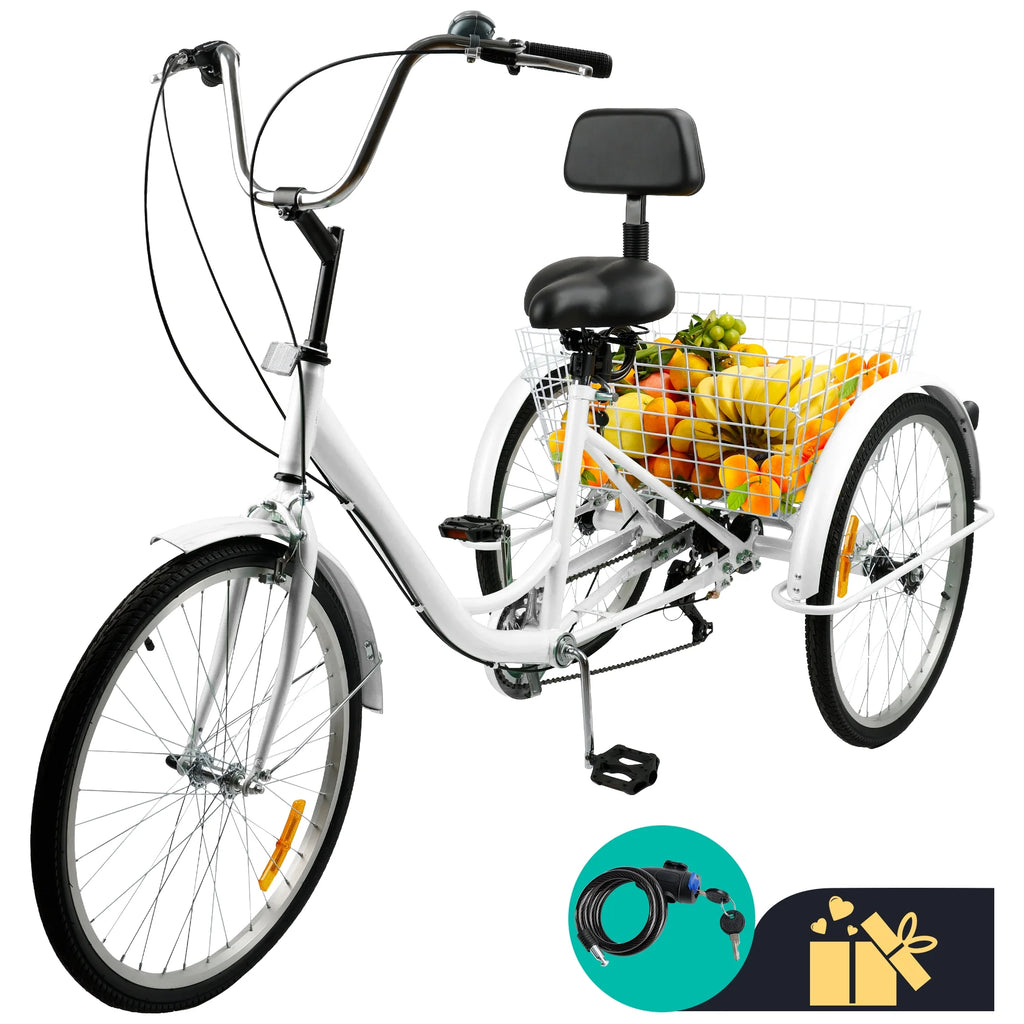 24 Purple 7-Speed Adult Tricycle with Seat and Rear Basket Y319