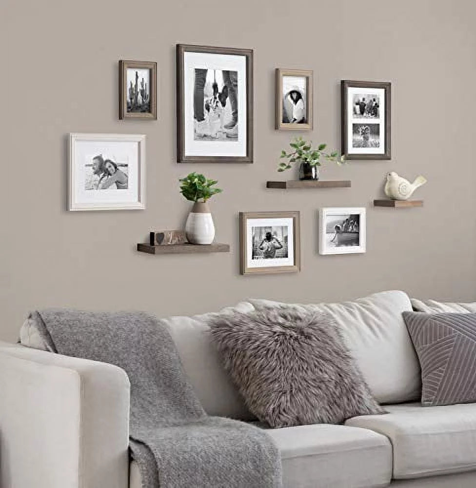 Gray and White Gallery Wall Frame and Shelf Kit, Set of 10 I445