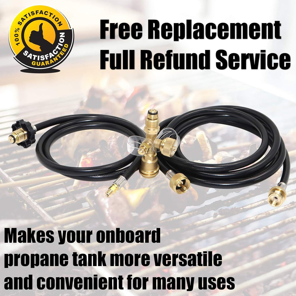 Propane Brass Tee Adapter Kit 4-Port with 5ft and 12ft Hoses R759