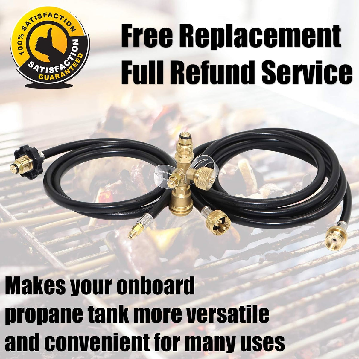 Propane Brass Tee Adapter Kit 4-Port with 5ft and 12ft Hoses R759