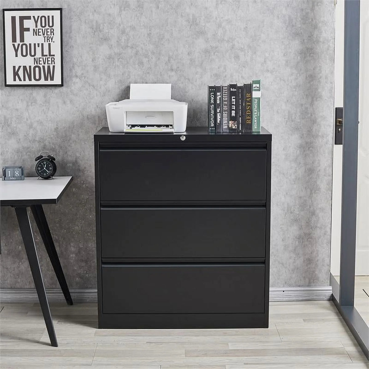 3 Drawer Black Steel Locking Filing Cabinet R585