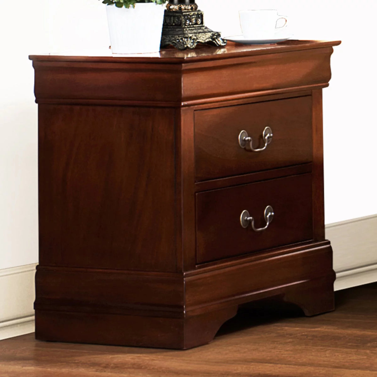 Brown Cherry 2-Drawer Wood Nightstand K976