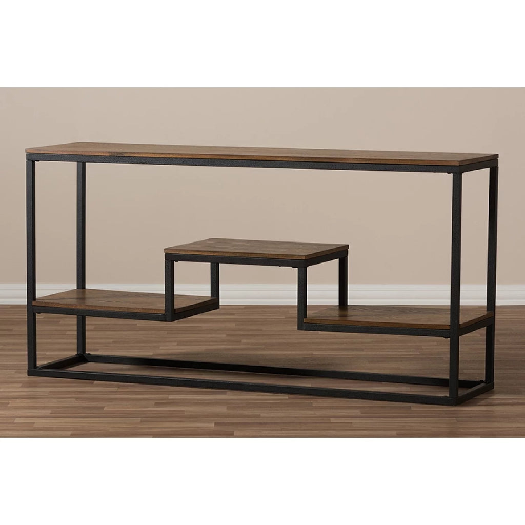 Antique Black Metal Distressed Wood Console Table G3854