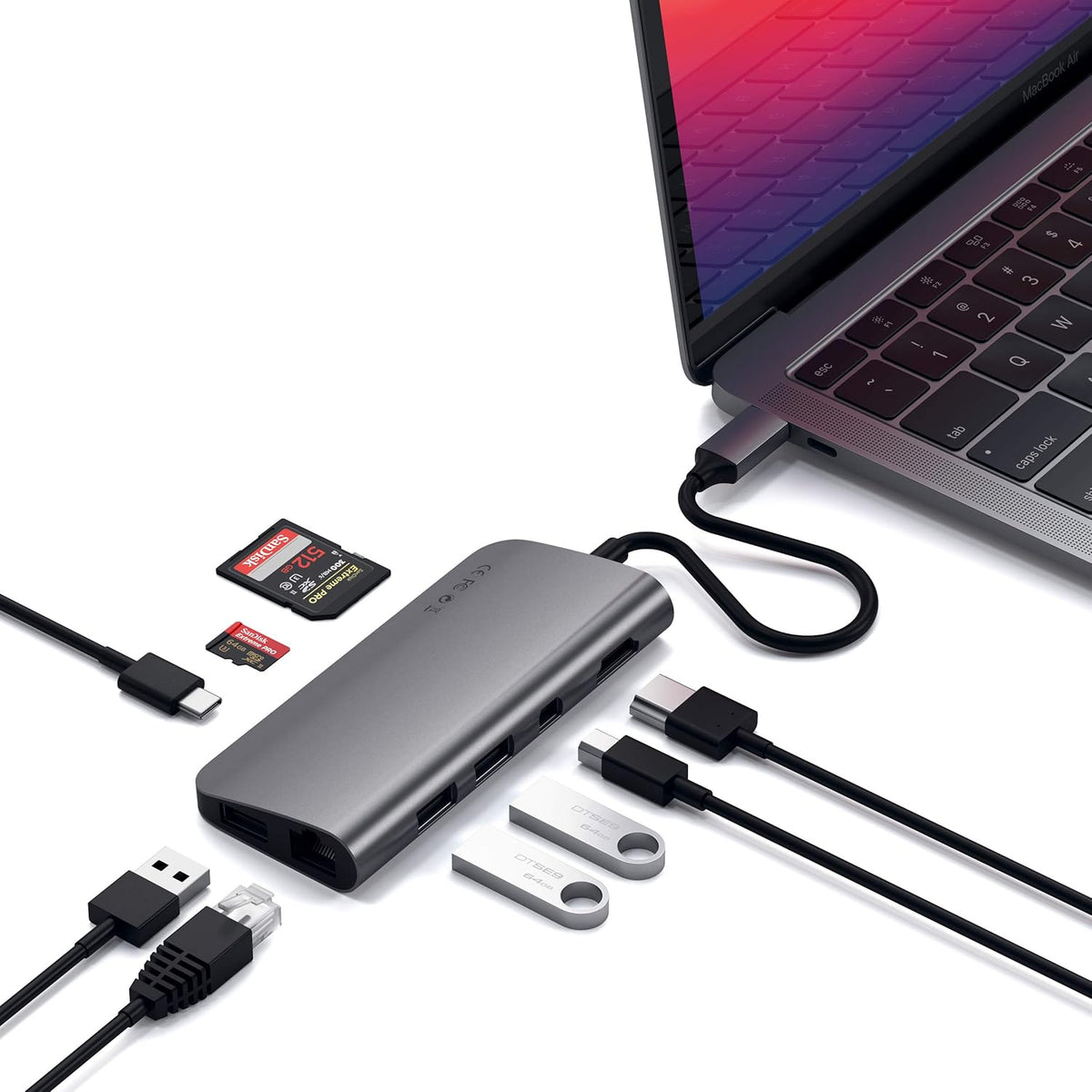 Aluminum Type-C Multimedia Adapter with 4K HDMI, Mini DP, USB-C PD, Gigabit Ethernet, USB 3.0, Micro/SD Card Slots I4092