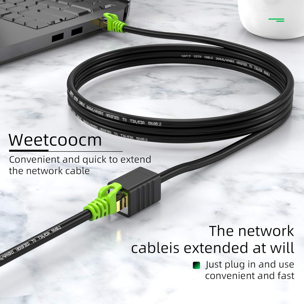 Ethernet Extension Cable 25ft Cat6a Shielded RJ45 Male to Female H349952
