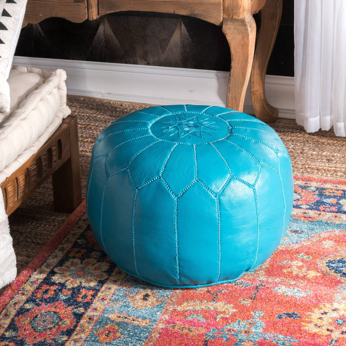 Moroccan Leather Handmade Ottoman Pouf - Pink R222
