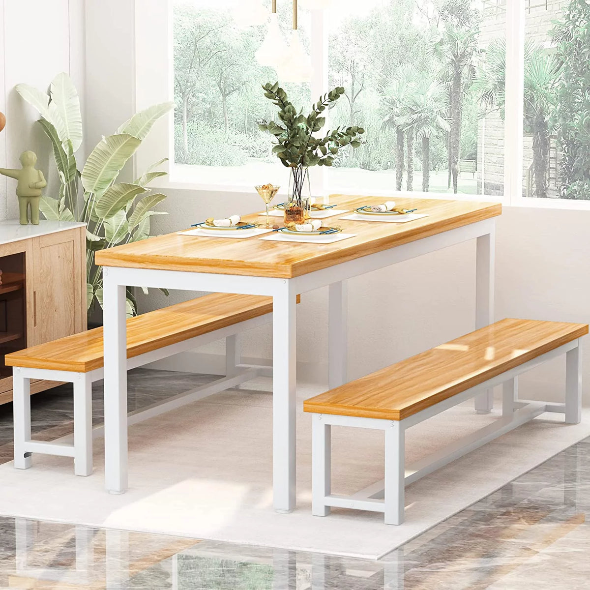 Dining Room Table Set with 2 Benches T748673