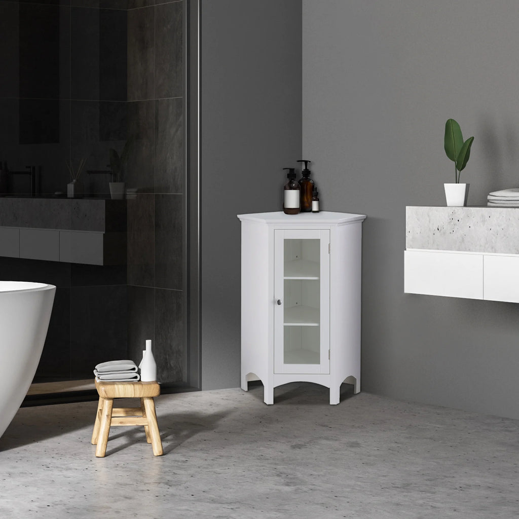 Wooden Corner Floor Cabinet with Glass Door White L173004