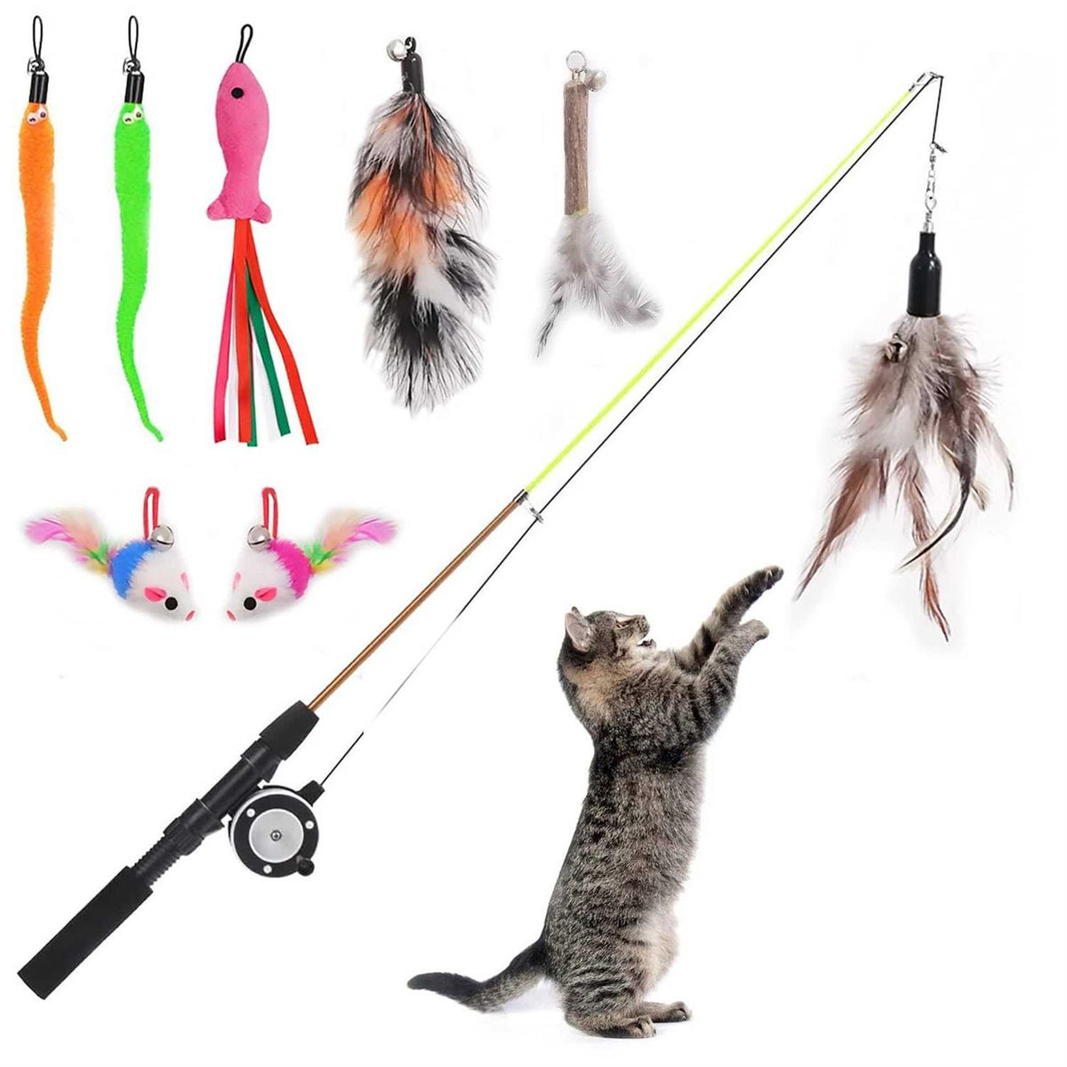 Retractable Cat Teaser Wand Toy with 8 Pcs Refills K961