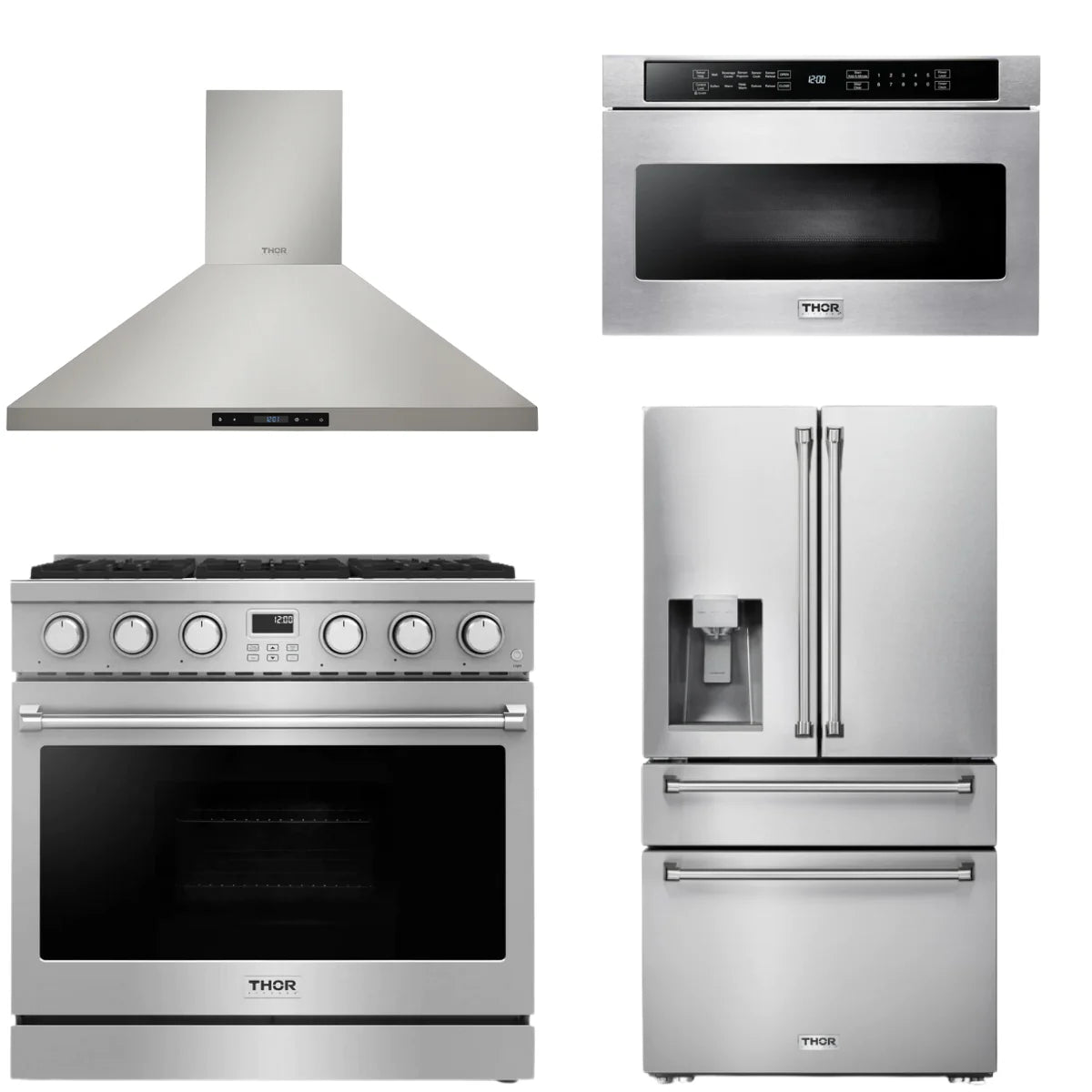 36 Gas Range, Range Hood, Refrigerator and Microwave H99745