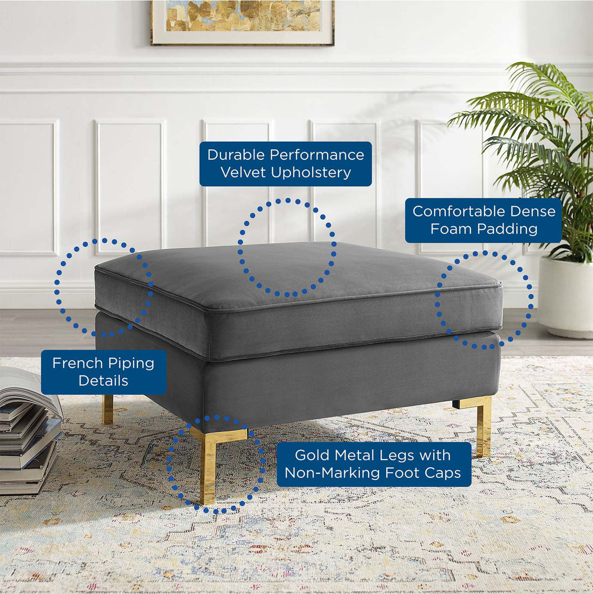 Grey Velvet Accent Chair Ottoman R25072