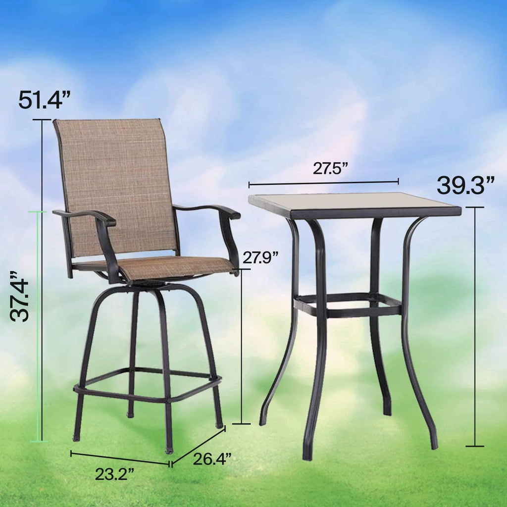 3 Piece Swivel Chair and Glass Table Y902291