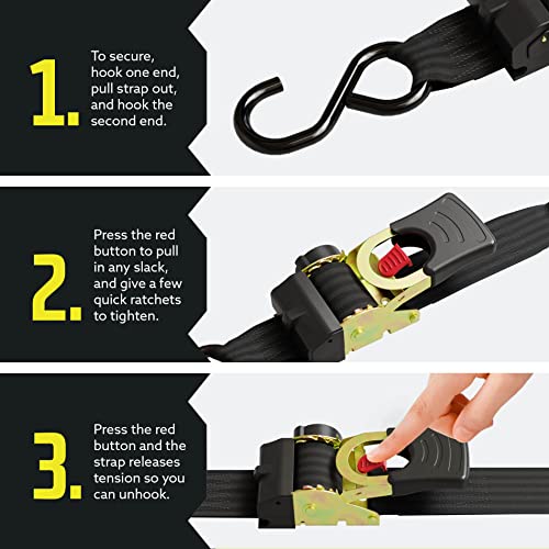 2 Pack Black Retractable Ratchet Straps T787849