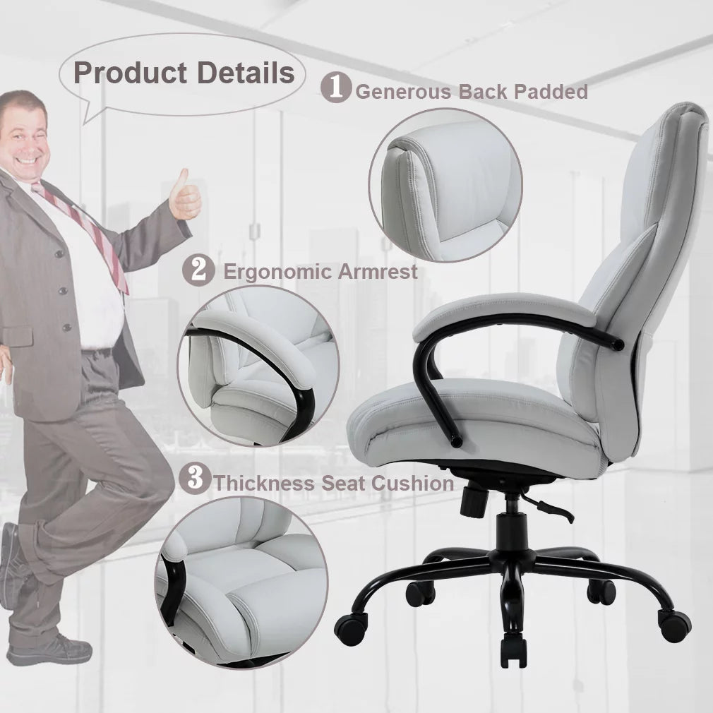 White Wide Seat Ergonomic High Back Office Chair with Lumbar Support L889