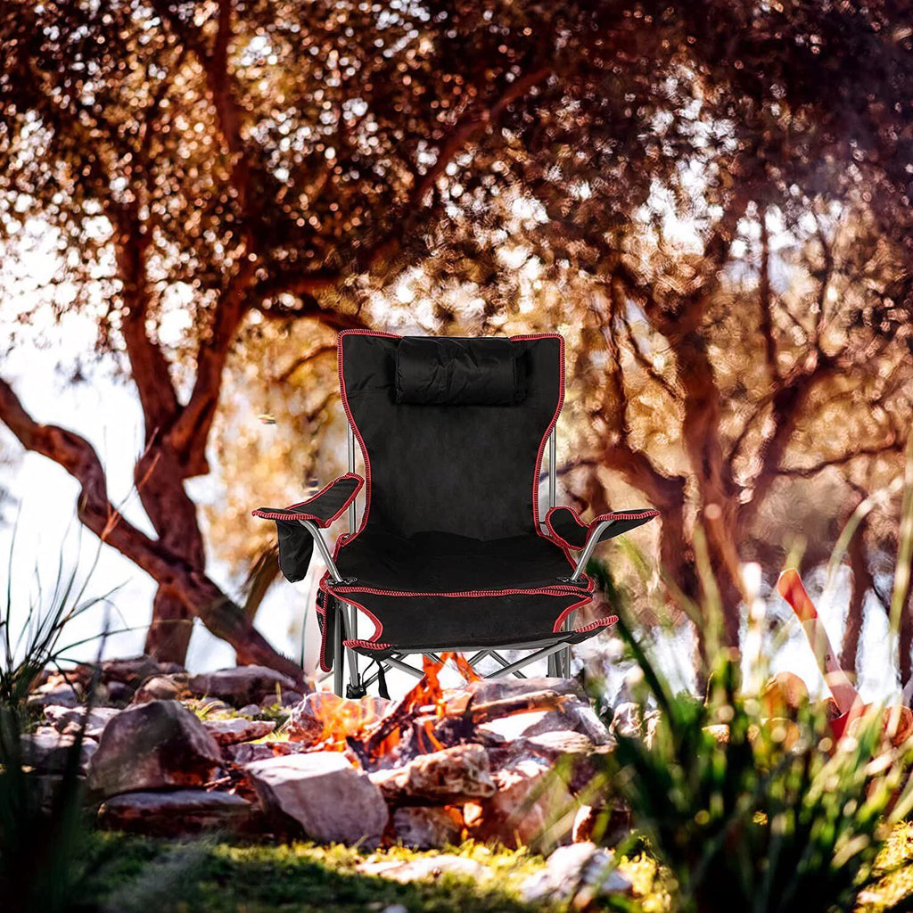 Black & Red Outdoor Camping Chair with Removable Footrest T961596