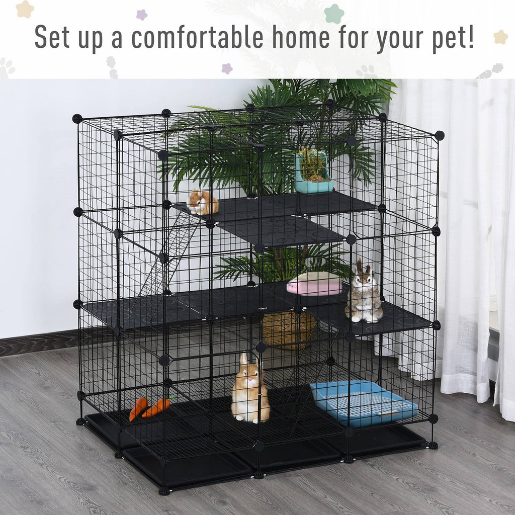 Black Steel Pet Playpen with Trays F69367