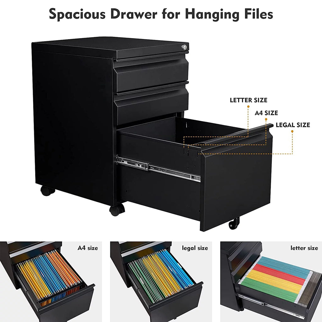 3 Drawer Mobile File Cabinet Under Desk Office F422