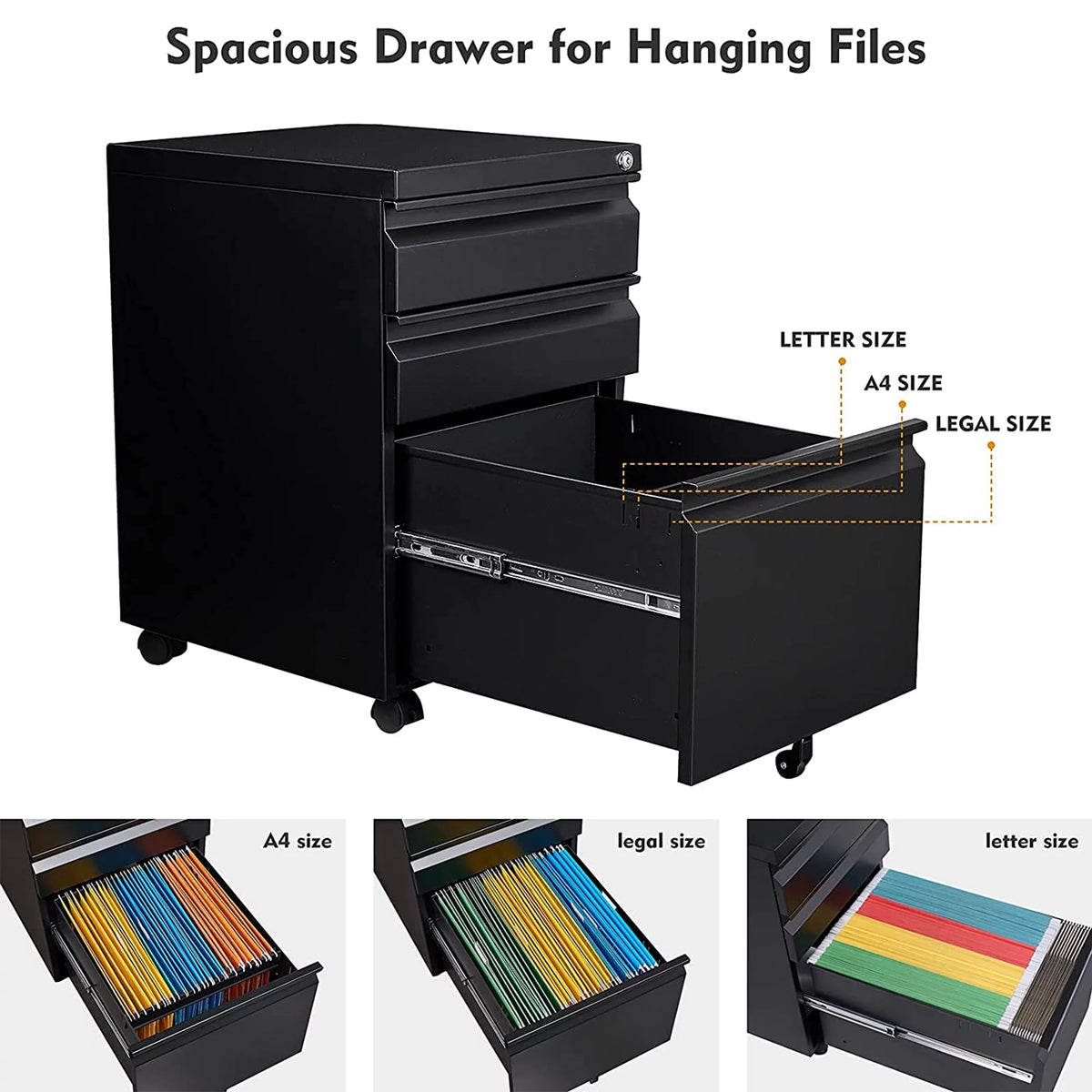 3 Drawer Mobile File Cabinet Under Desk Office F422
