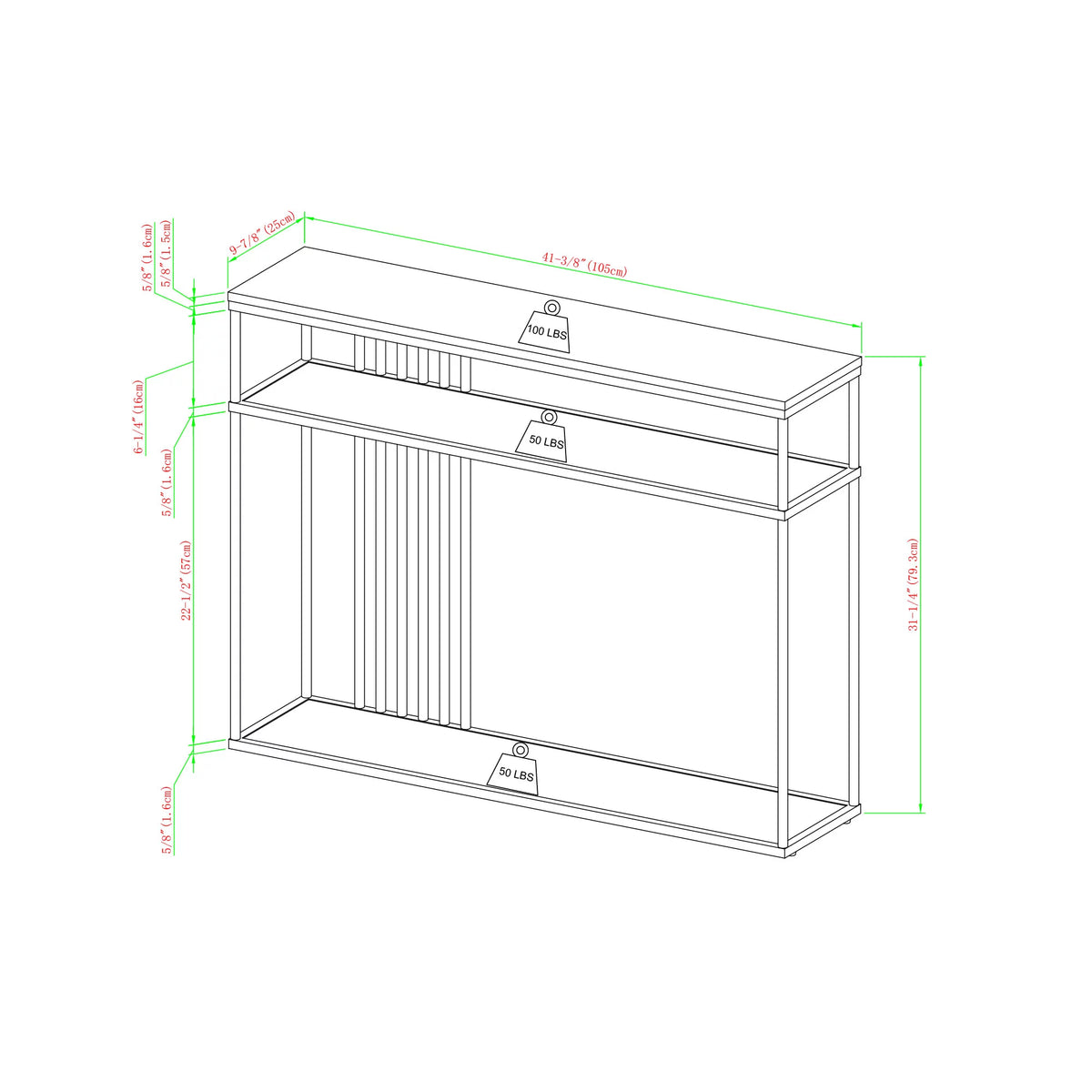 41" Slatted-Side Metal Console Table E333876