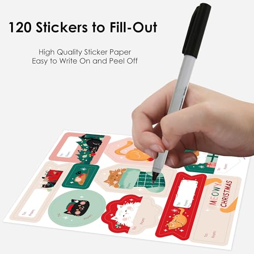 Cat Christmas Gift Tag Stickers, 120 Stickers N47091