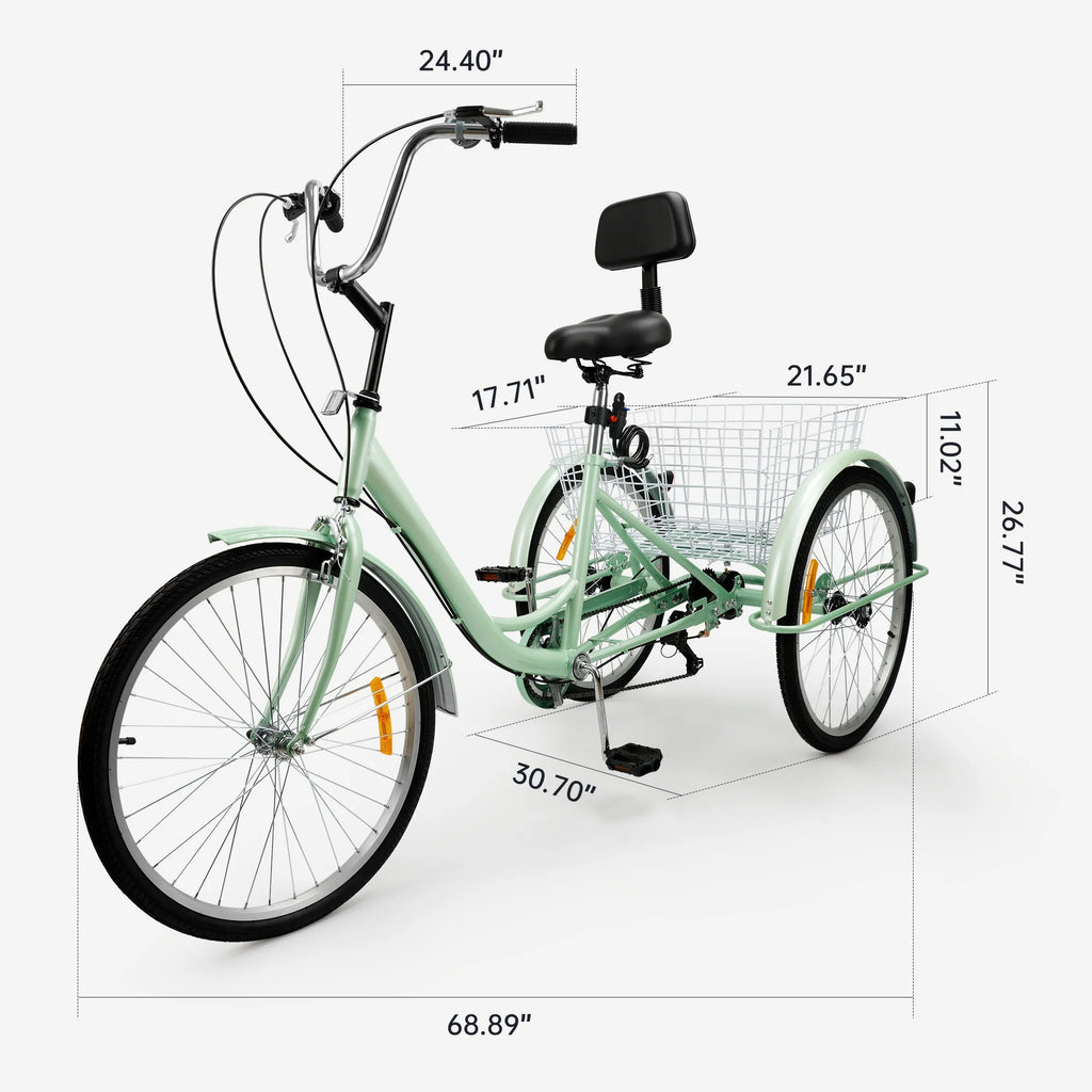 24 Purple 7-Speed Adult Tricycle with Seat and Rear Basket Y319