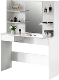 White Wooden Dressing Table with Drawer, Mirror and Shelves P935