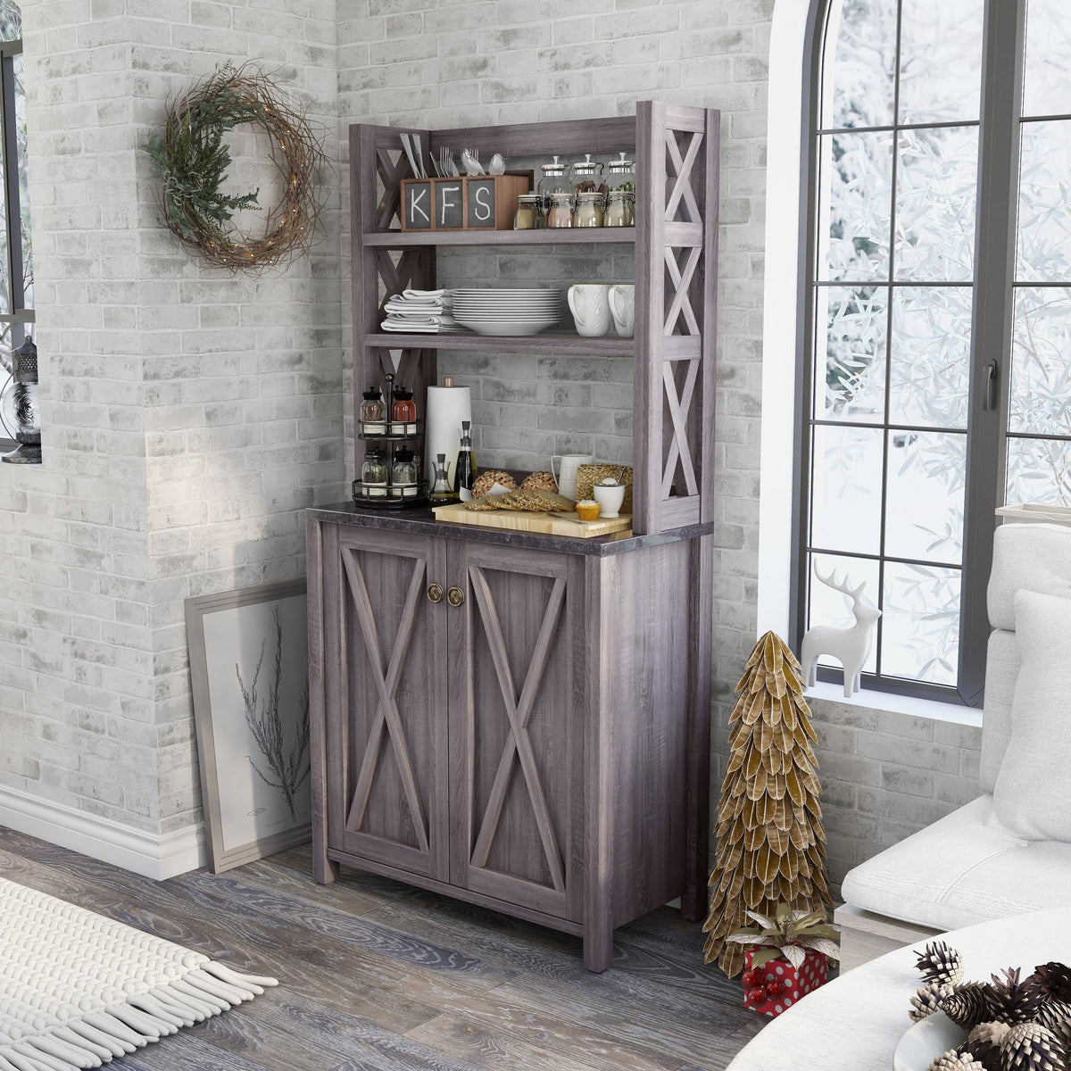 Rustic Grey Multi Shelf Microwave Cabinet Y8463