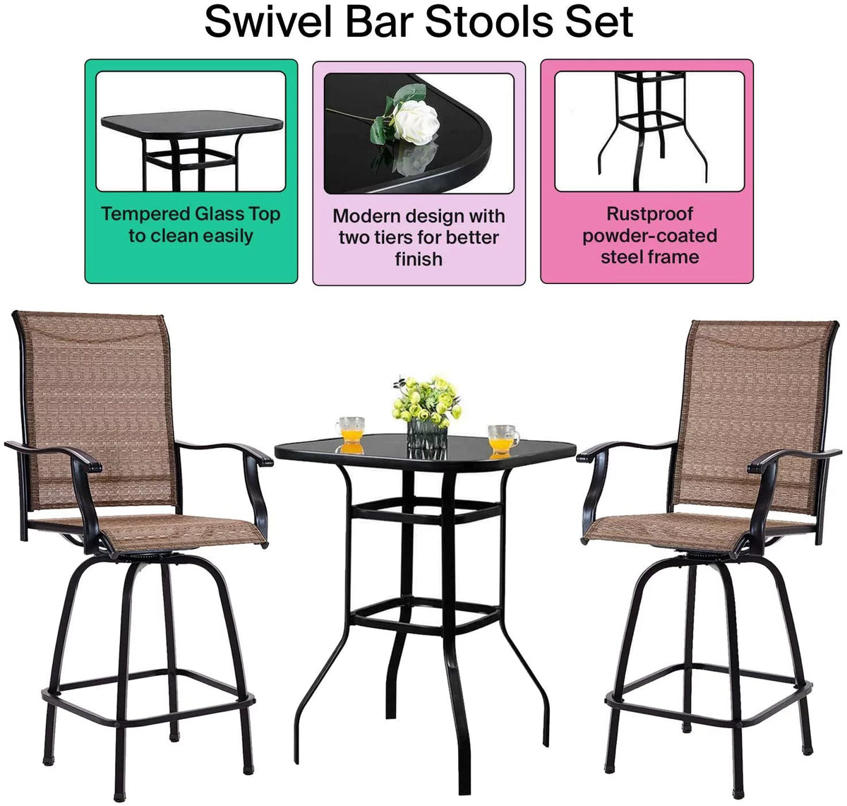 3 Piece Swivel Chair and Glass Table Y902291