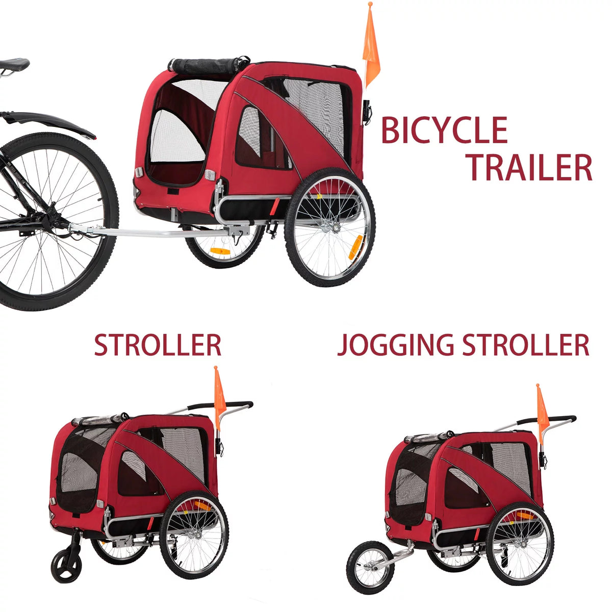 Red 3-in-1 Dog Bicycle Trailer and Stroller G305999