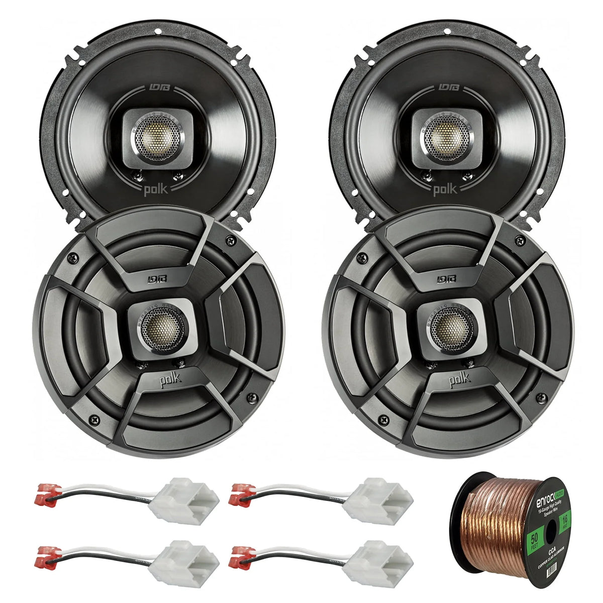 4x 6.5 300W 2 Way Coaxial Speakers, 4x Speaker Harness, 16-Gauge 50 Foot Speaker Wire D433529
