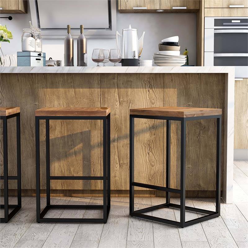 Golden Brown Wood Barstool Set of 2 A12560
