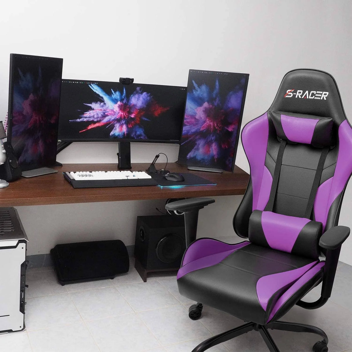 Black PU Leather Ergonomic Gaming Chair with Headrest N6587