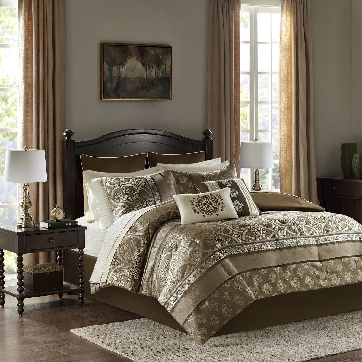 16 Piece Jacquard Cal King Bedding Set V4769