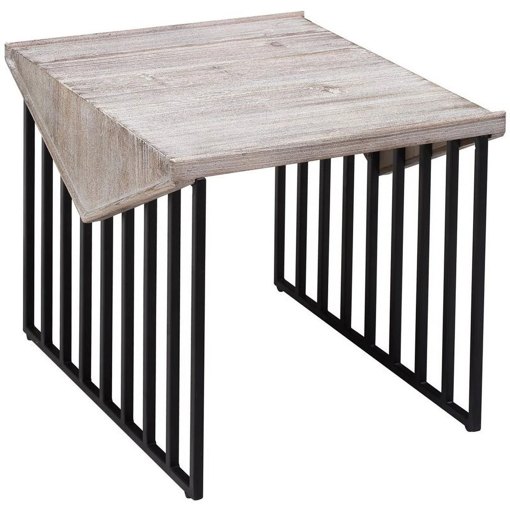 Large Wood Top & Metal Base End Table Set of 2 H7326