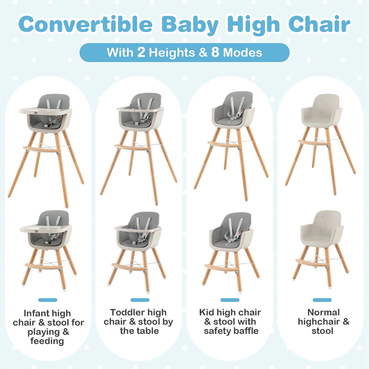 3 in 1 Convertible Wooden High Chair Beige N14940