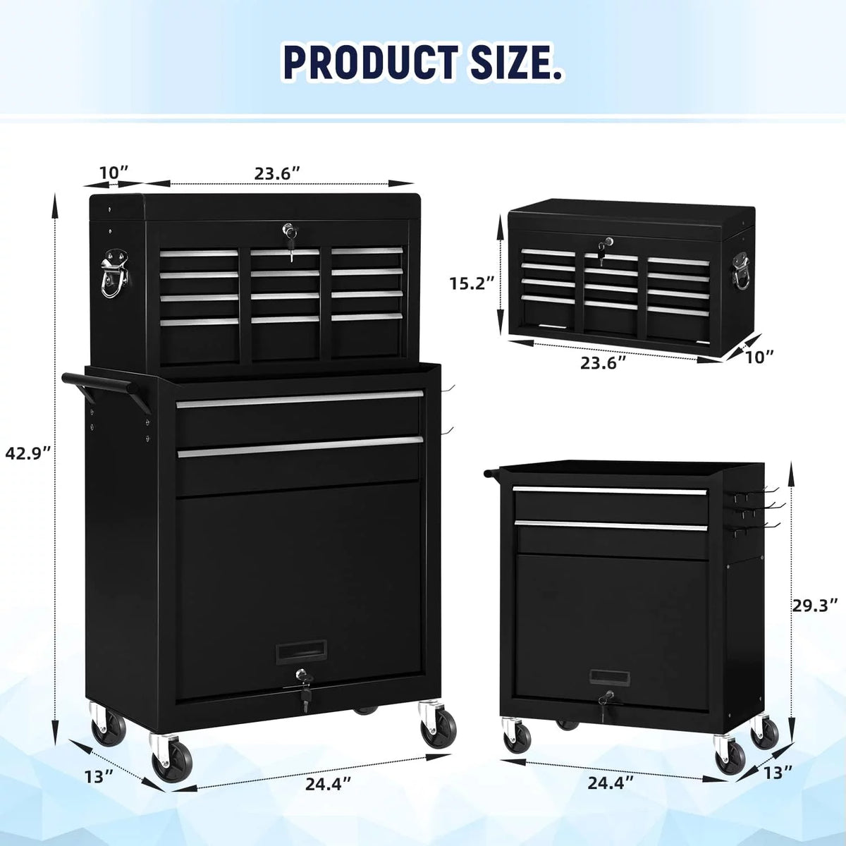 Black 8 Drawer Rolling Metal Tool Chest H538819