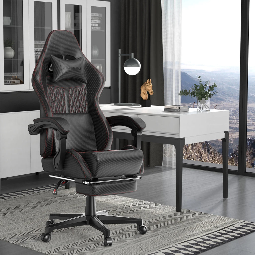 Black Gaming Chair with Footrest and Massage Lumbar Support Z57928