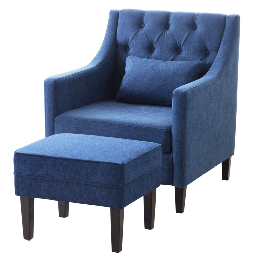 Blue Upholstered Accent Chair with Ottoman I822
