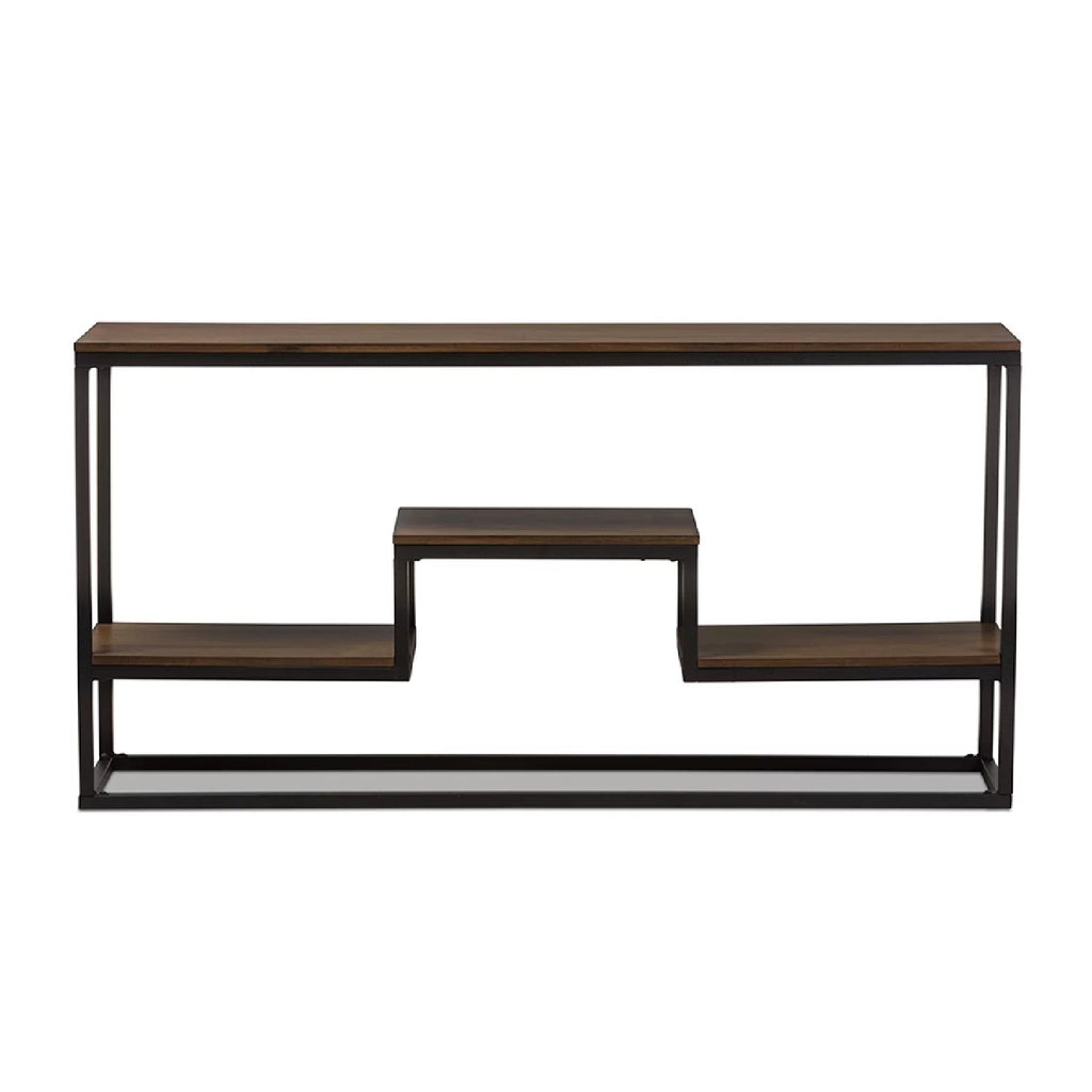 Antique Black Metal Distressed Wood Console Table G3854