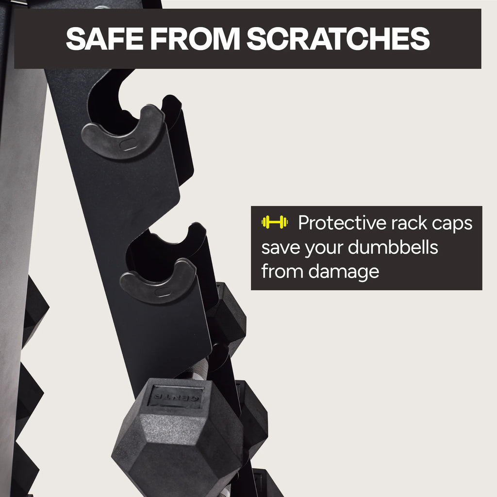 150 lb Rubber Hex Dumbbell Set with Rack T90240