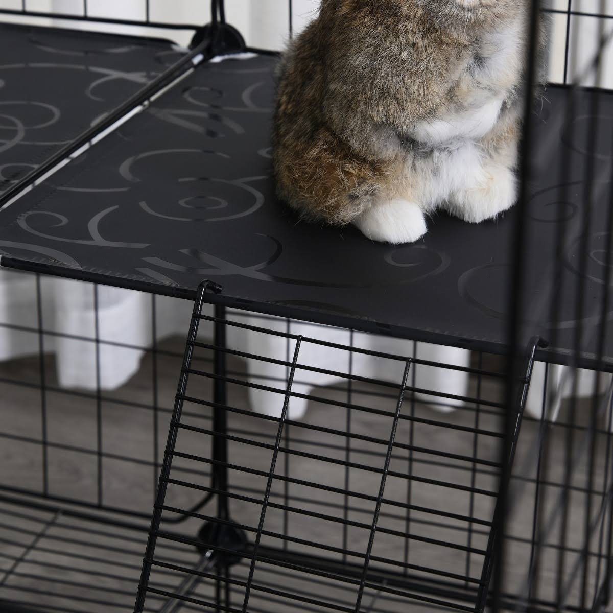 Black Steel Pet Playpen with Trays F69367