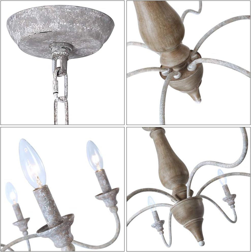 6 Light Rustic Candle Chandelier with Imitation Wood Finish C408