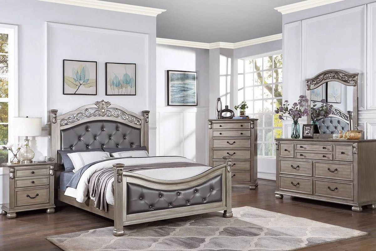 Cal King Size Tufted Fabric Bed 3pc Set with 2 Nightstands Grey O273