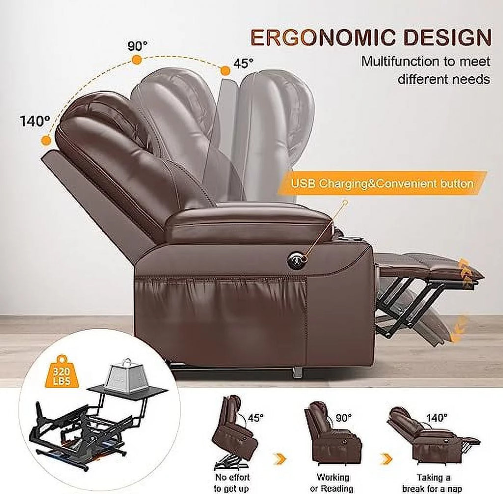 Brown Dual Motor Power Lift Recliner with Massage and Heat H679