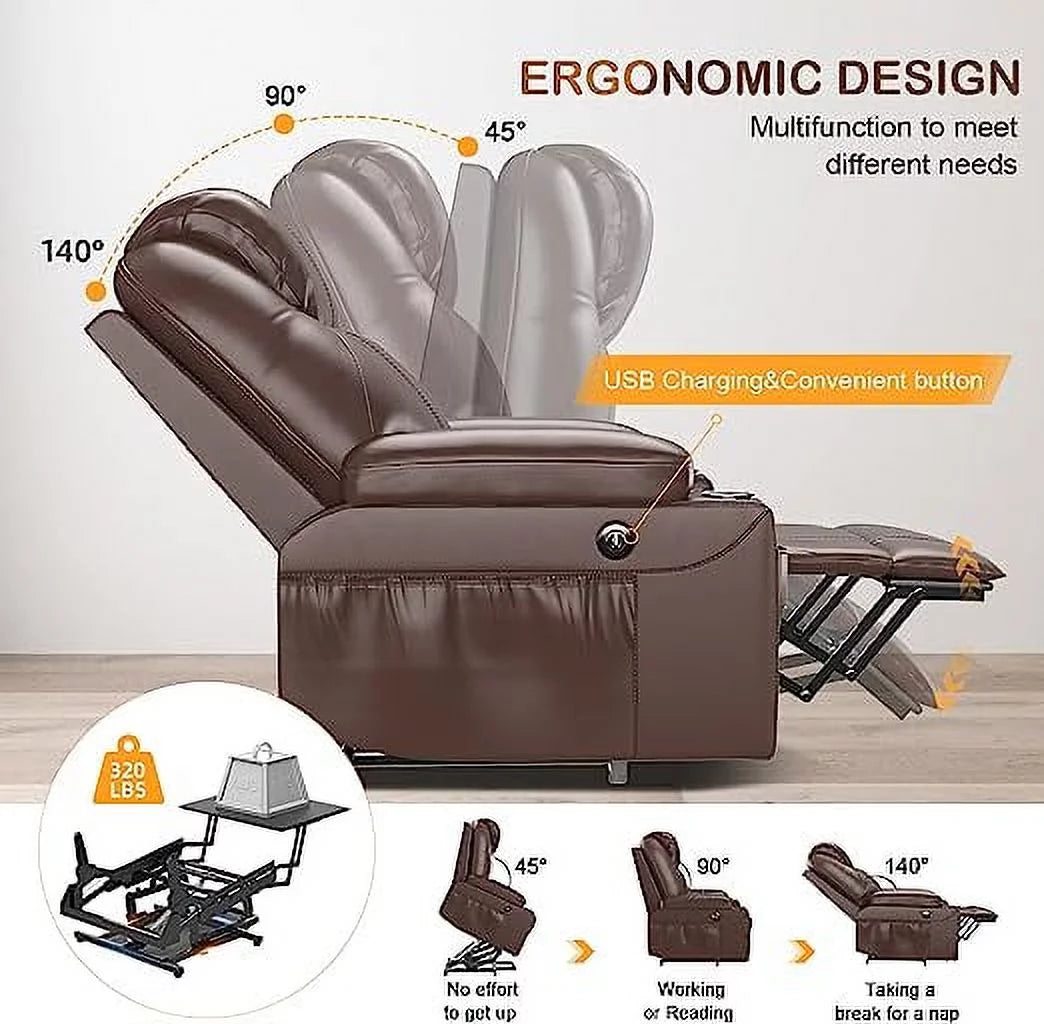 Brown Dual Motor Power Lift Recliner with Massage and Heat H679